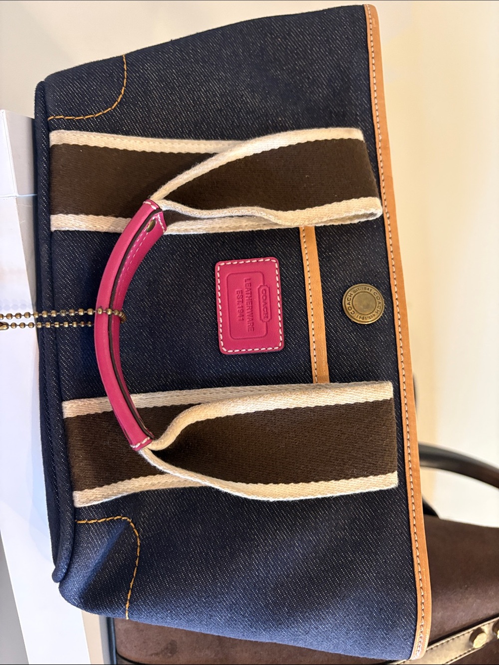 RARE Vintage Coach 4497 Y2K Denim Mini Tote Pink And Brown  Leather 2004